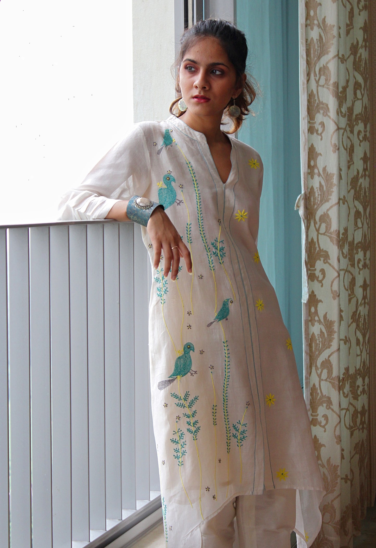 CHANDERI CREAM MOTIF KURTA