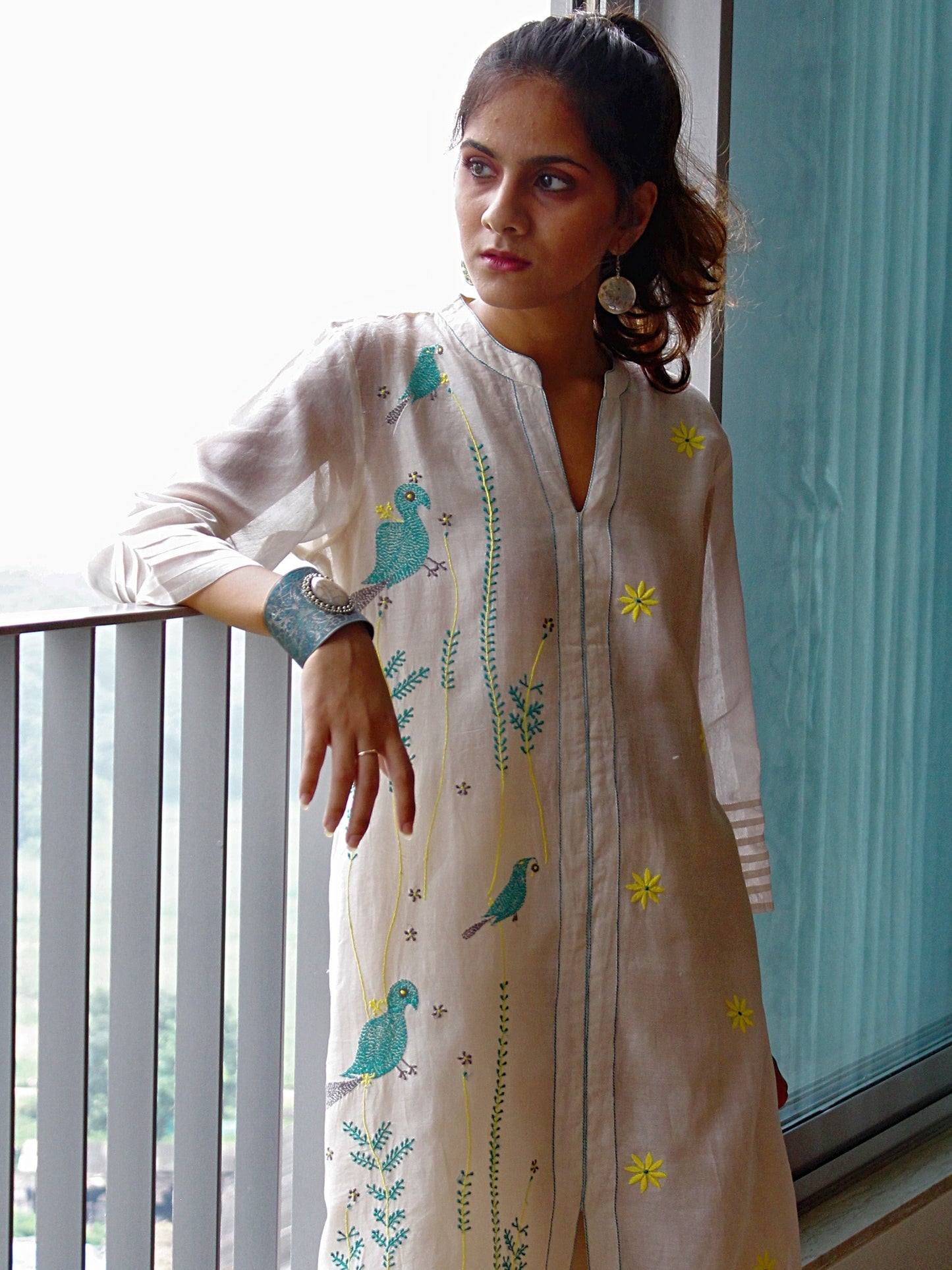 CHANDERI CREAM MOTIF KURTA