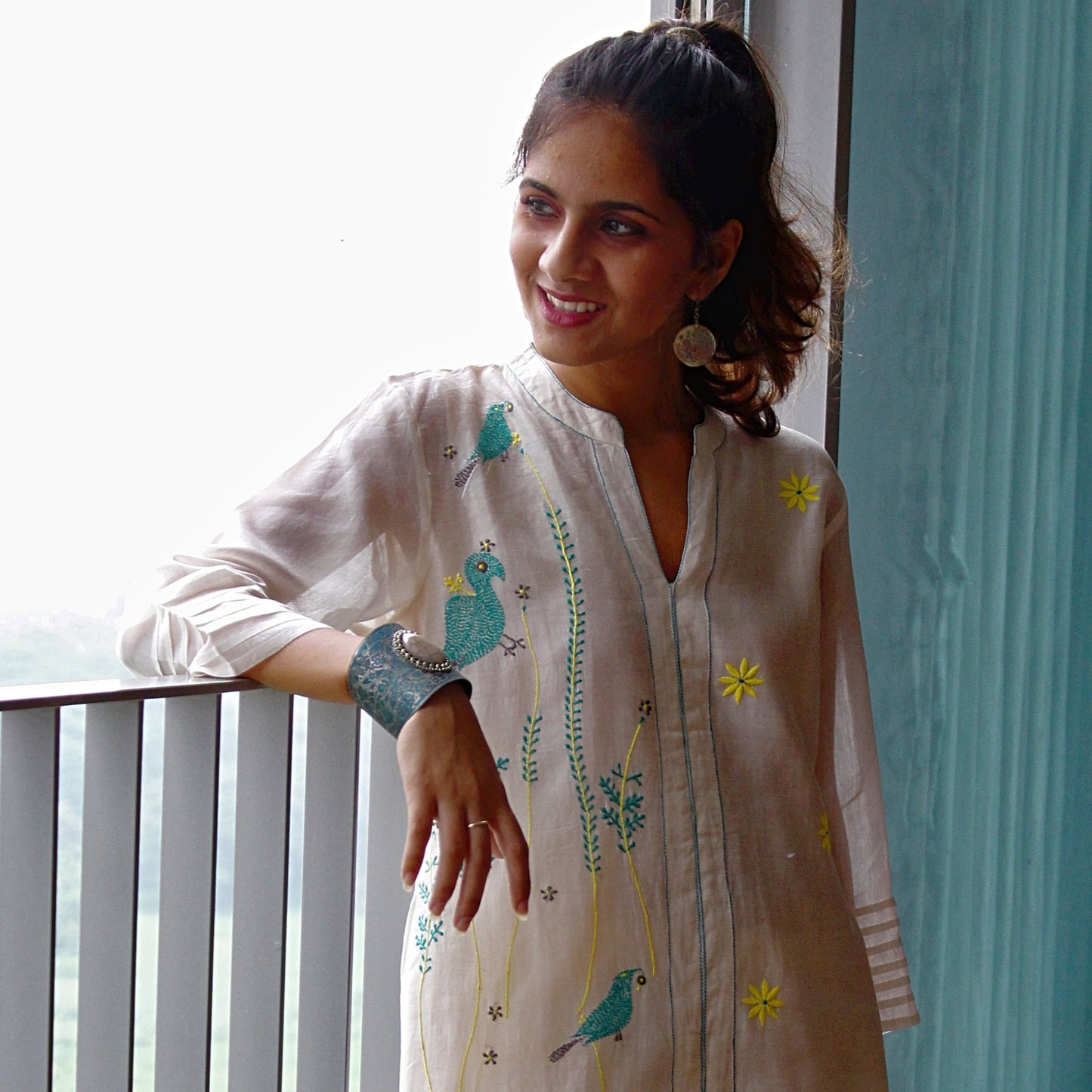 CHANDERI CREAM MOTIF KURTA