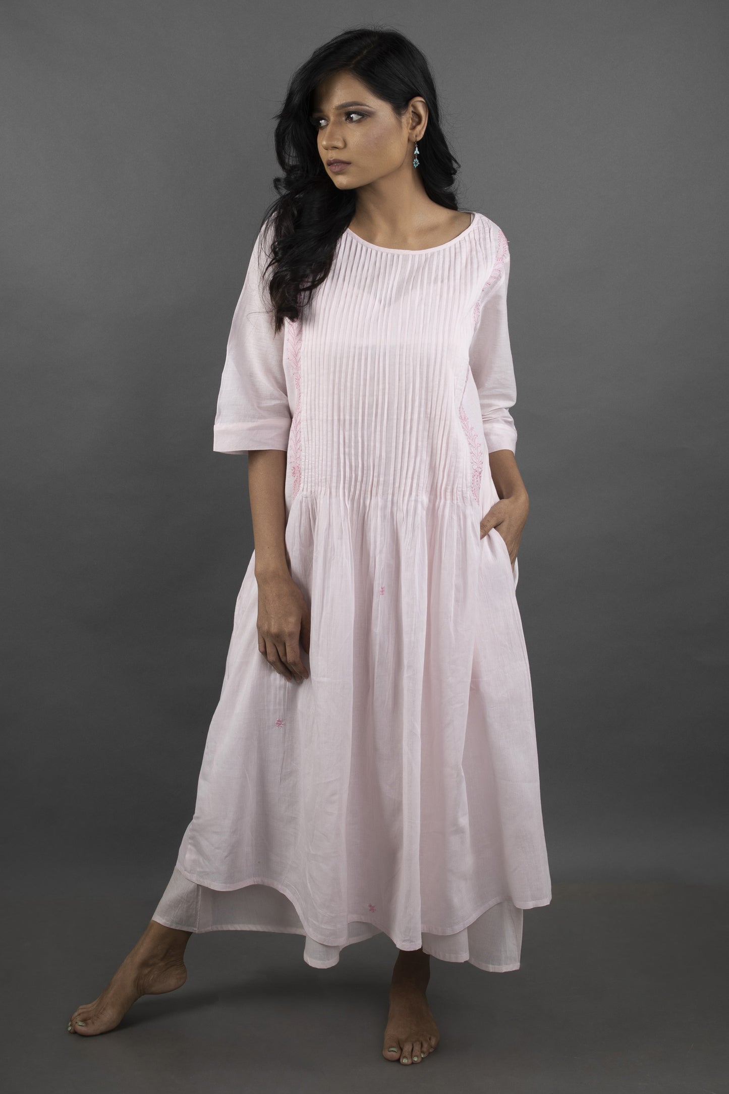 BLUSH PINK PINTUCKS DRESS