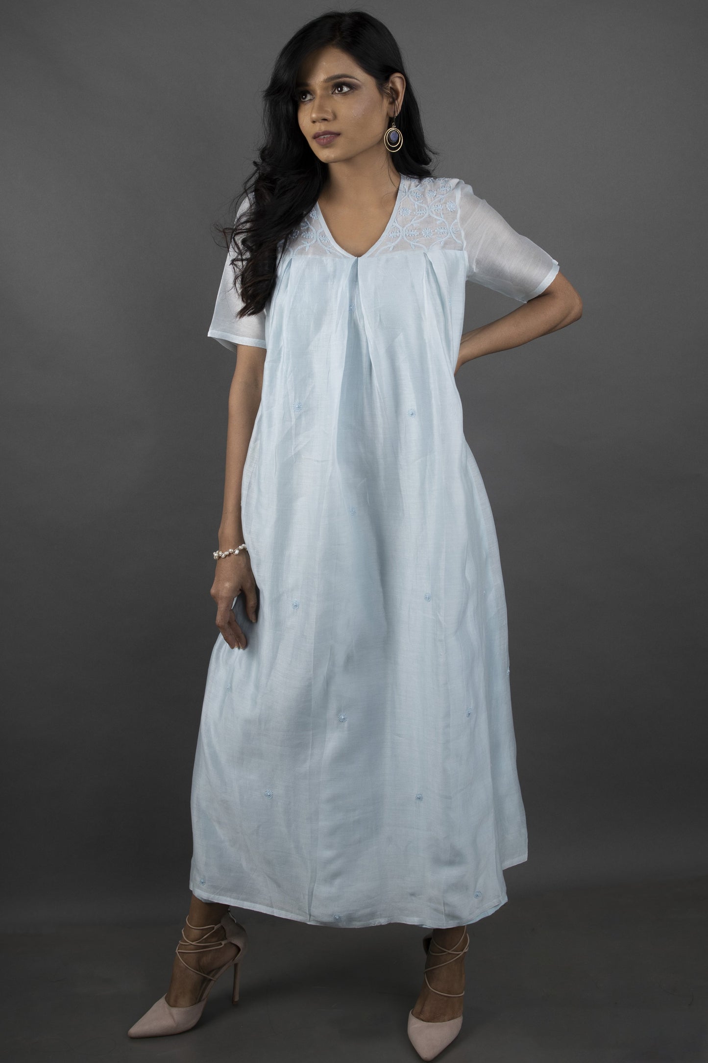POWDER BLUE CHANDERI DRESS
