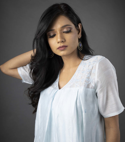 POWDER BLUE CHANDERI DRESS