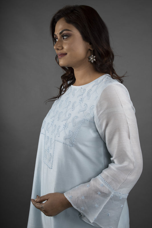 POWDER BLUE CHANDERI KURTA