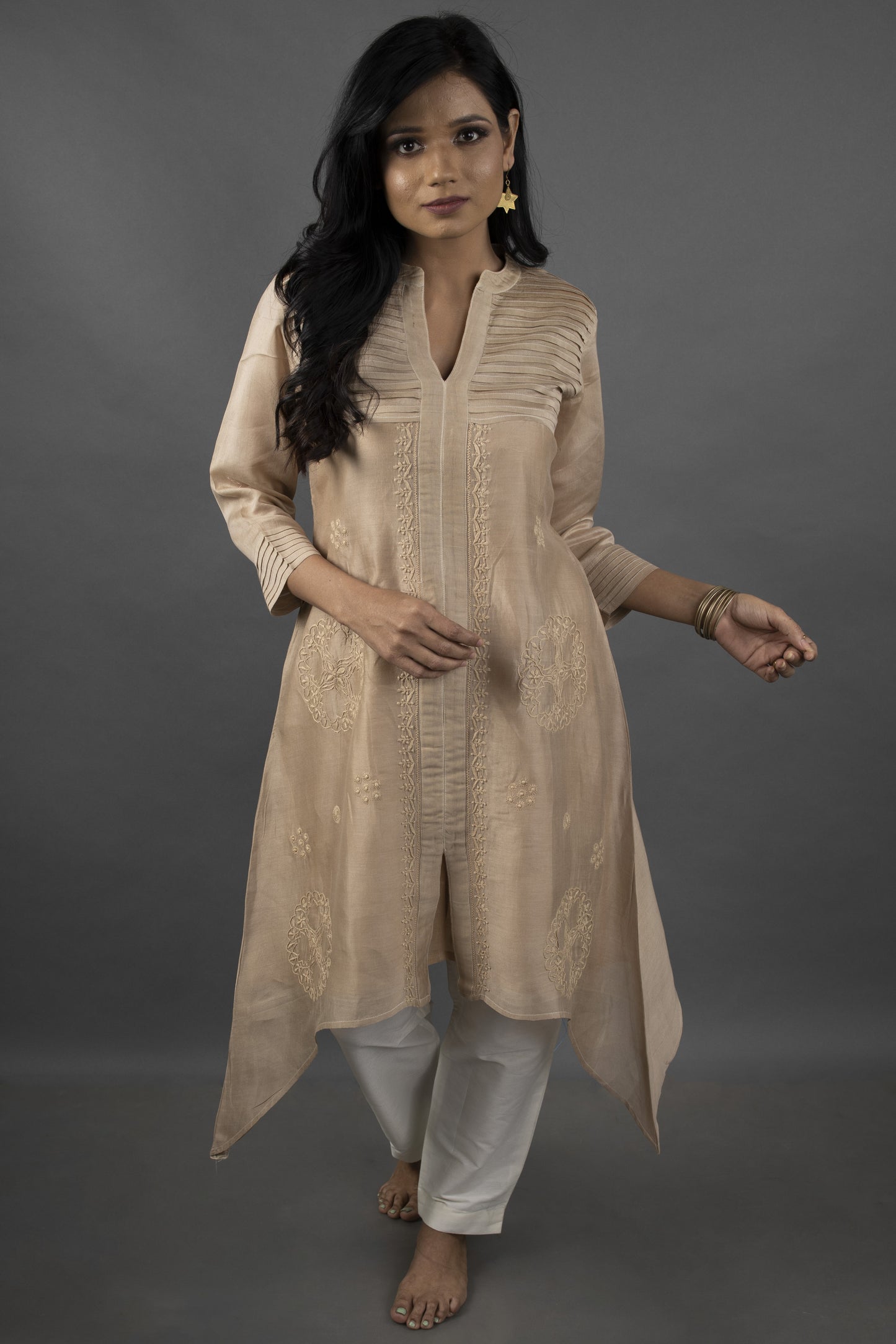 CHANDERI DOMINO BROWN KURTA