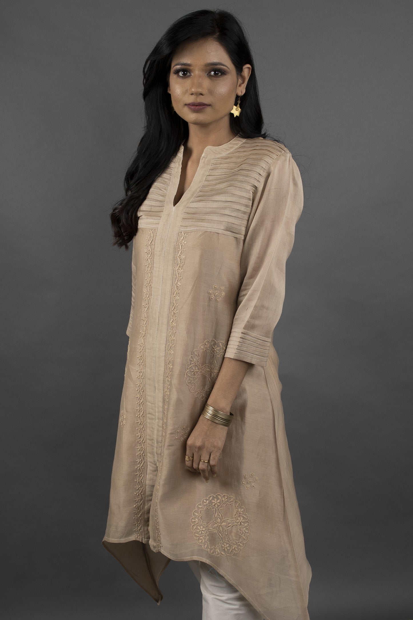 CHANDERI DOMINO BROWN KURTA