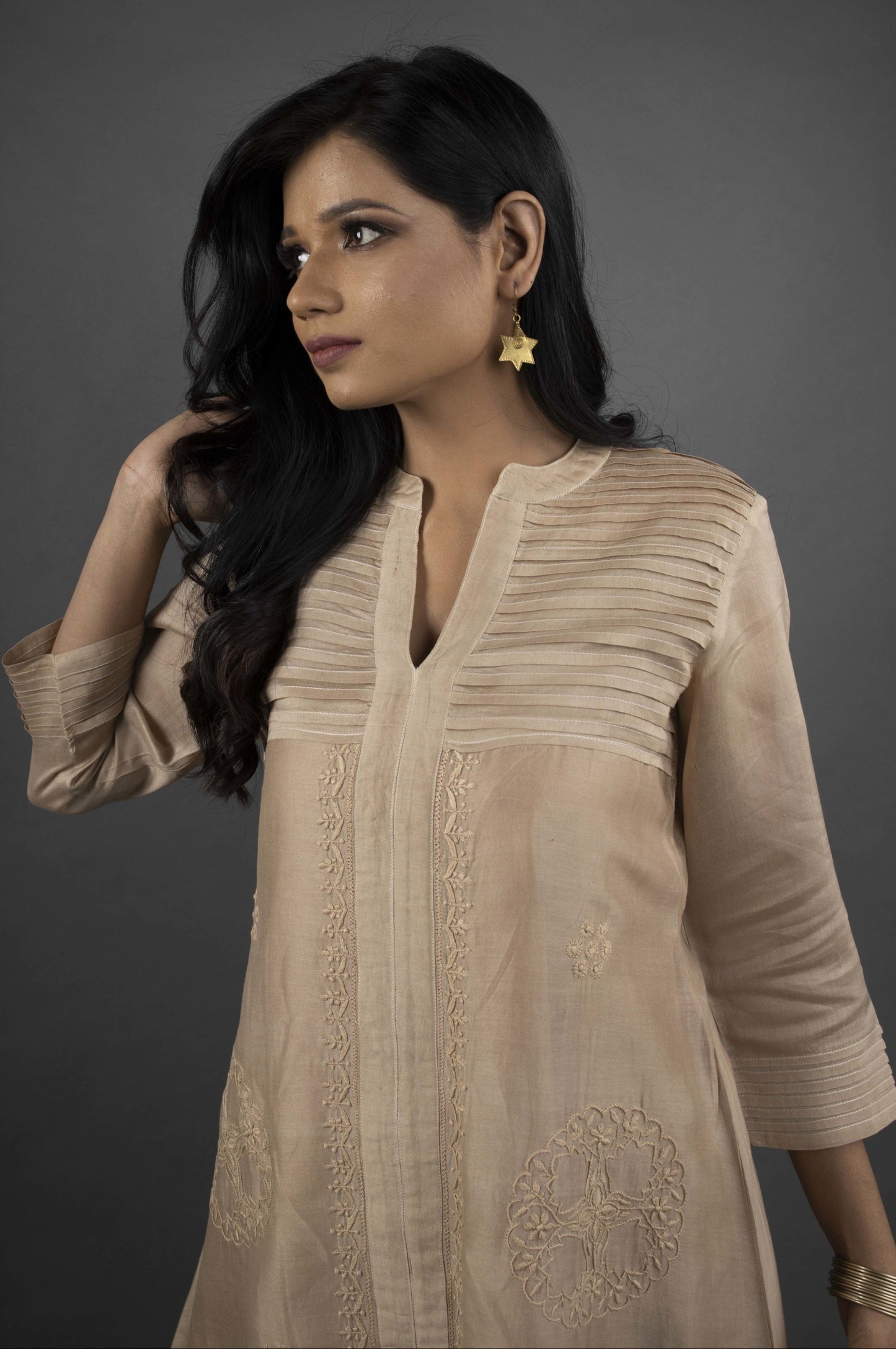 CHANDERI DOMINO BROWN KURTA