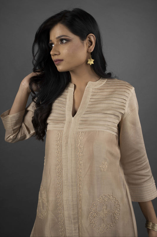 CHANDERI DOMINO BROWN KURTA