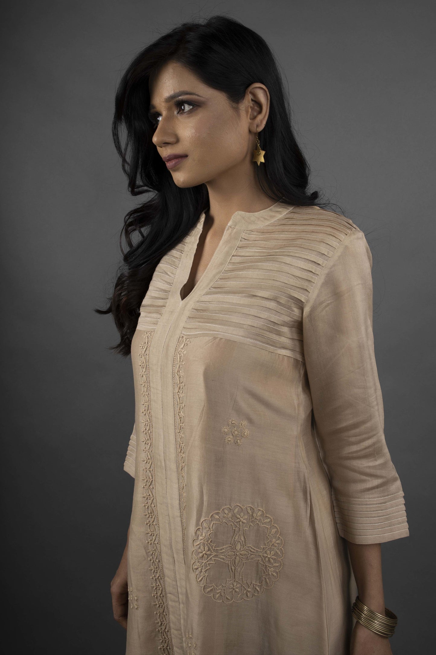 CHANDERI DOMINO BROWN KURTA