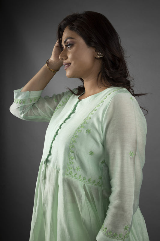SEA-GREEN CHANDERI KURTA