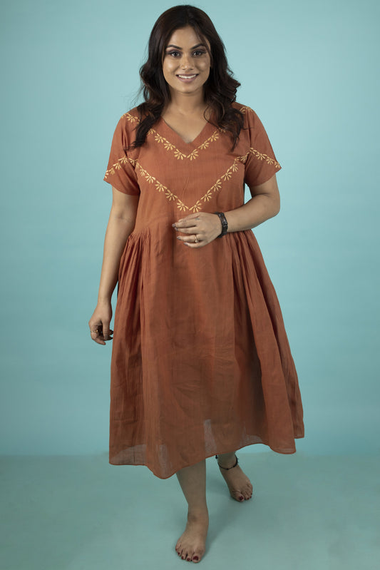 BROWN RUST MIDI DRESS