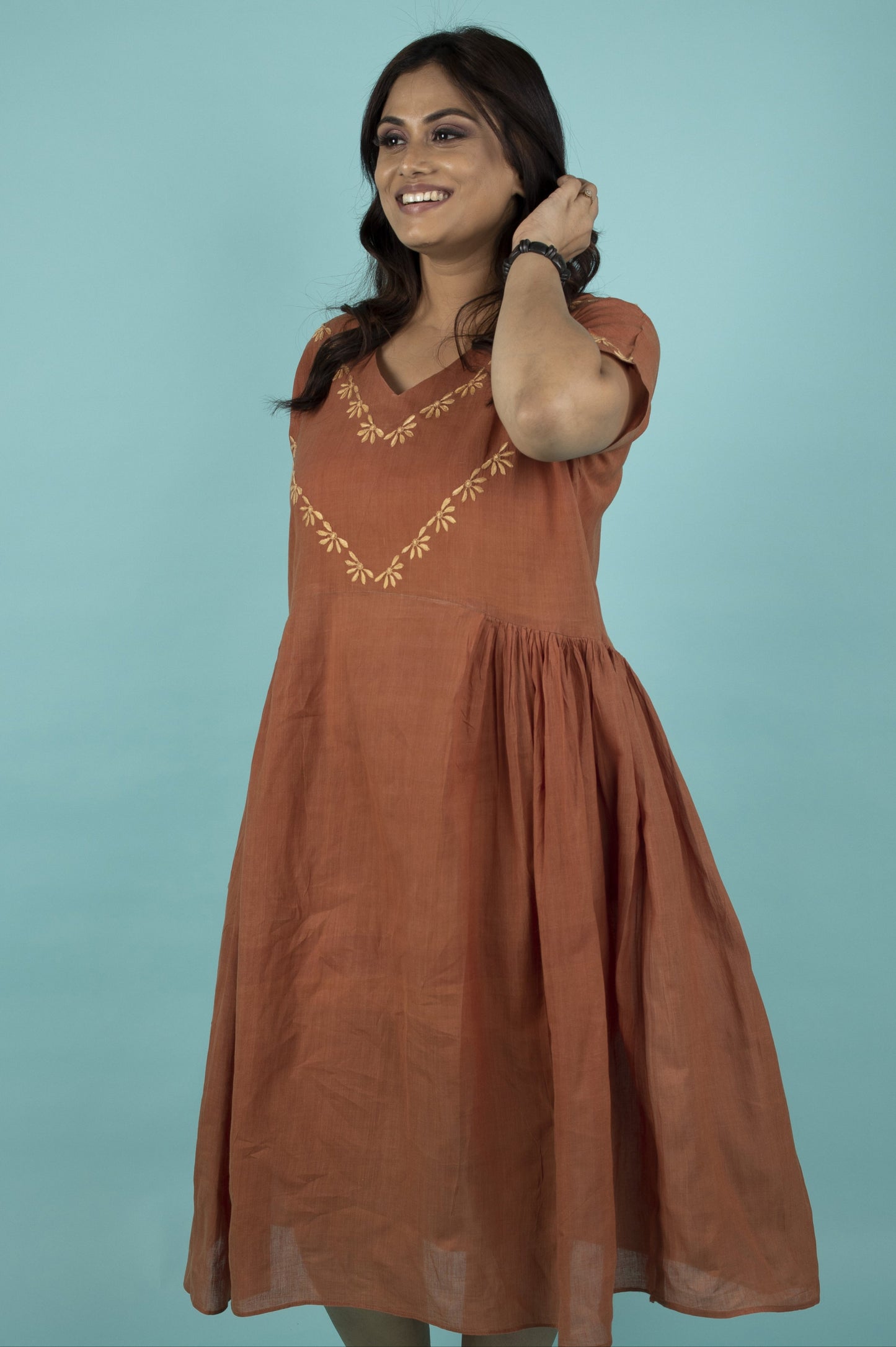 BROWN RUST MIDI DRESS