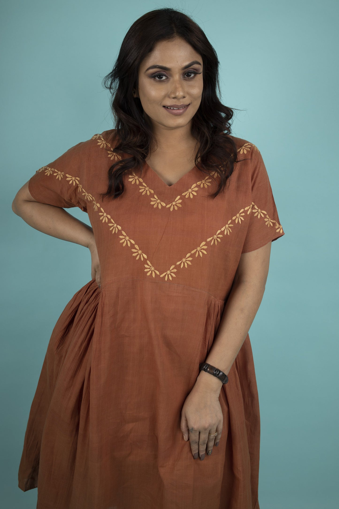 BROWN RUST MIDI DRESS