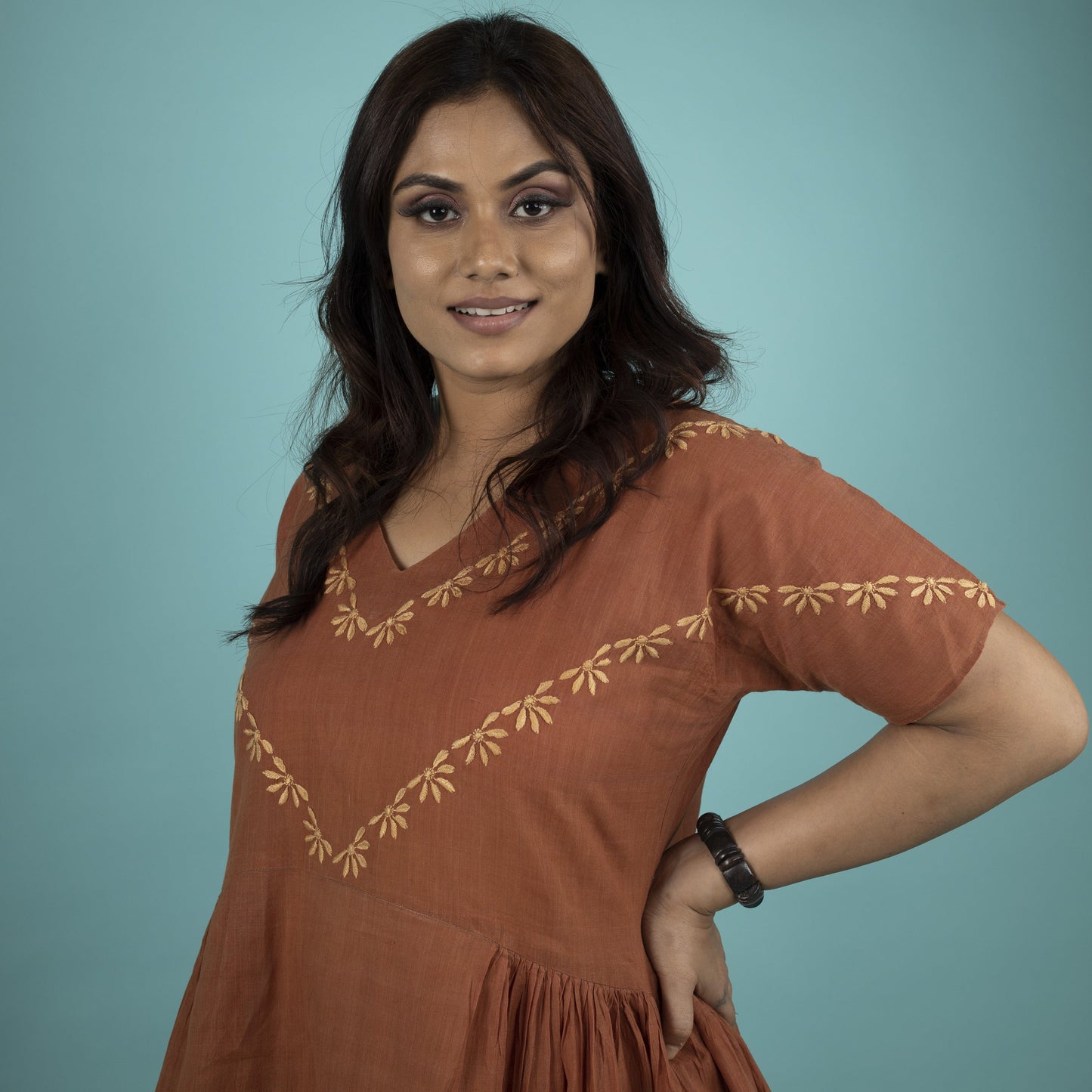 BROWN RUST MIDI DRESS