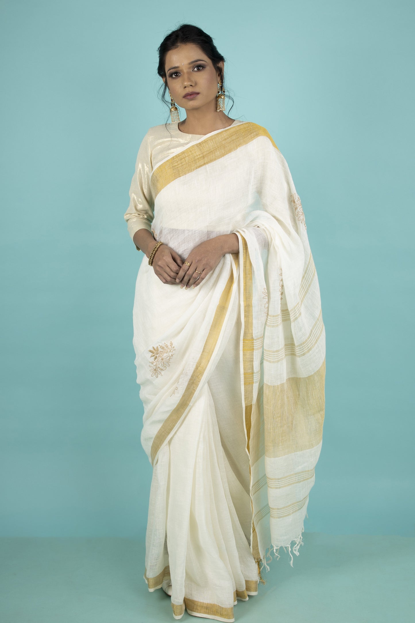 CREAM AND GOLDEN BORDER SAREE