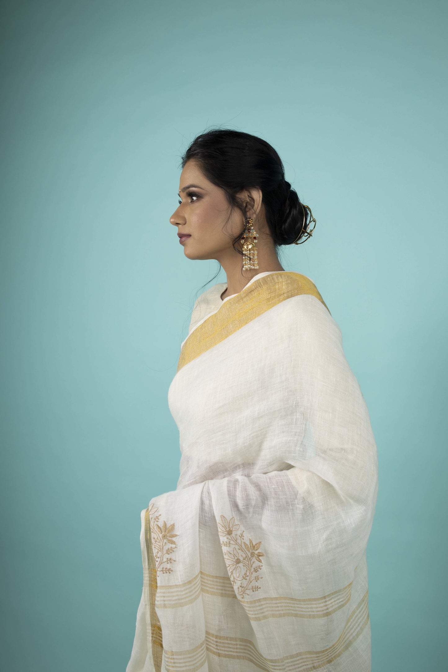 CREAM AND GOLDEN BORDER SAREE