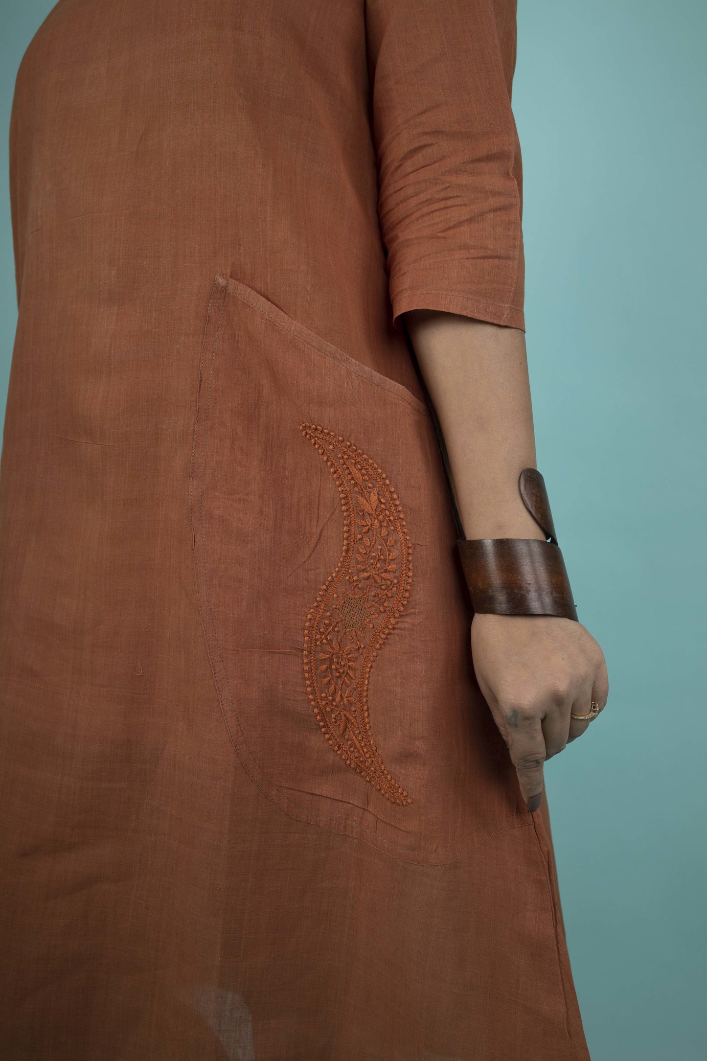 BROWN RUST A-LINE MIDI DRESS