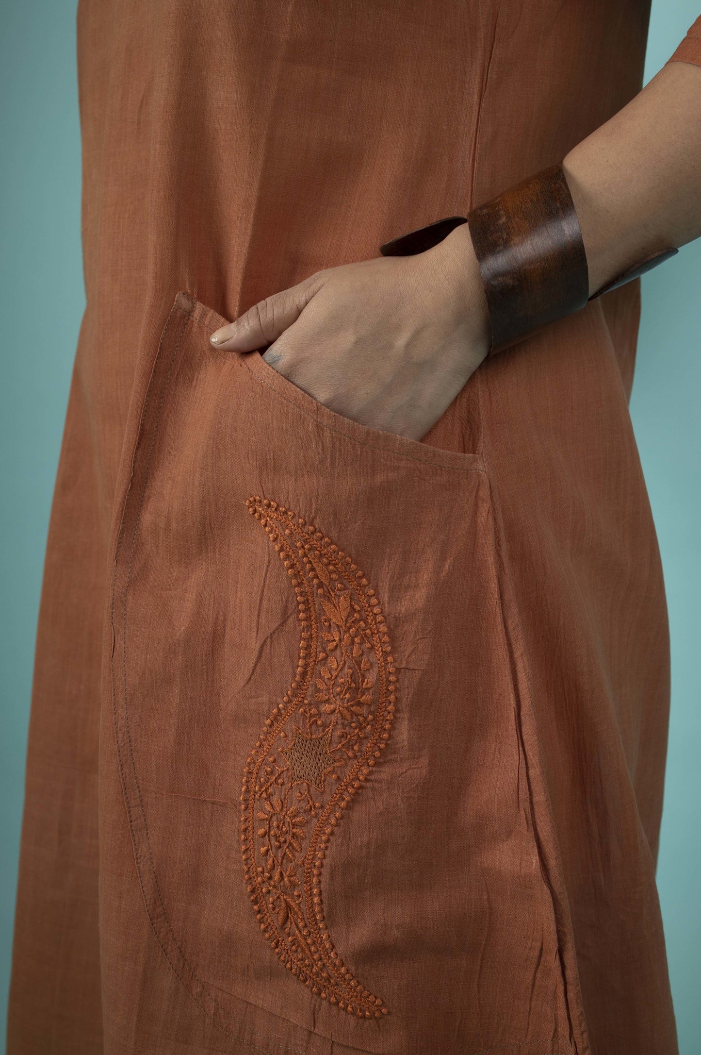BROWN RUST A-LINE MIDI DRESS